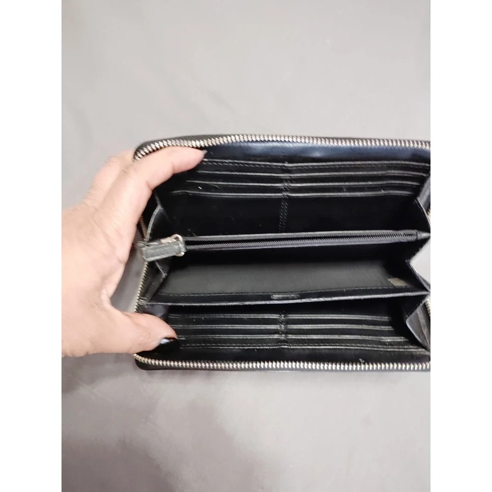 Coach Darcy Saffiano Blck Leather Accordion Zip Around Billfold Card Coin Wallet